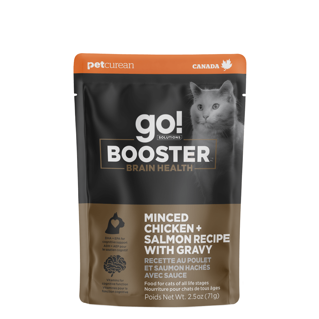 Petcurean Go! Solutions Booster - Santé Cérébrale - Poulet et Saumon Hachés avec Sauce - Nourriture Humide pour Chats en Sachet