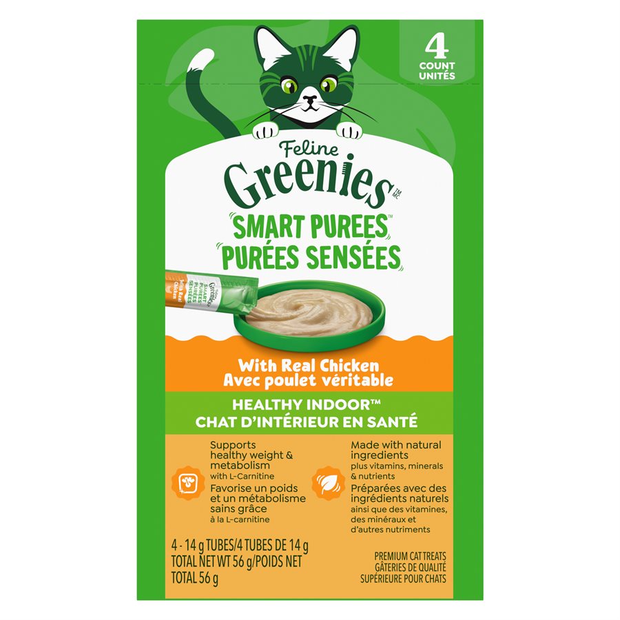Greenies Feline Purées Sensées - Chat d'Intérieur Poulet - Gâteries à Lêcher pour Chats