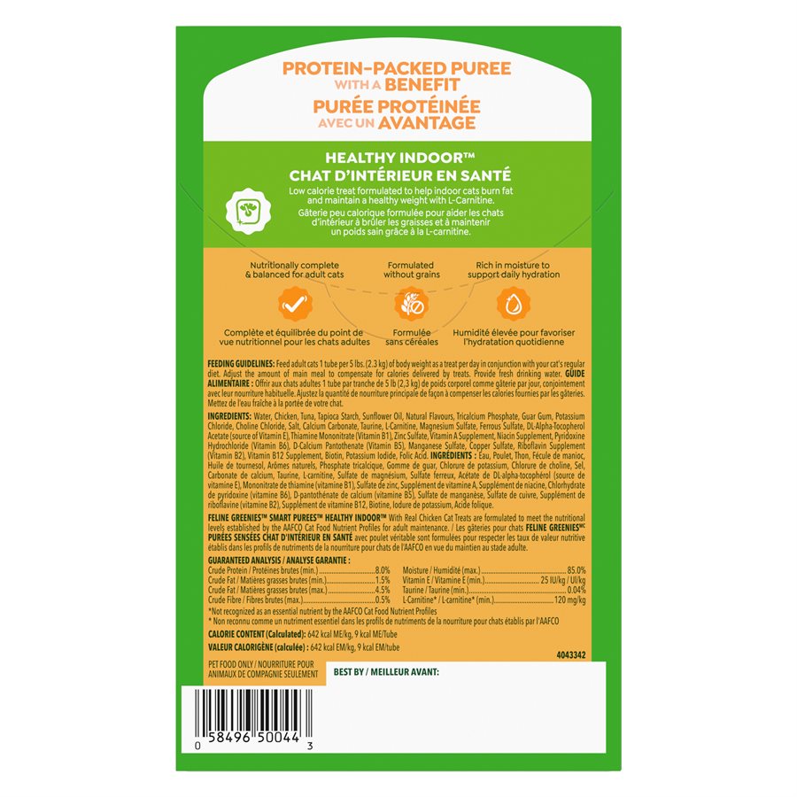 Greenies Feline Purées Sensées - Chat d'Intérieur Poulet - Gâteries à Lêcher pour Chats