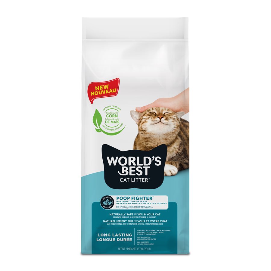World's Best - Multi-ChatsPoop Fighter - Litière Agglomérante Naturelle de Maïs pour Chats