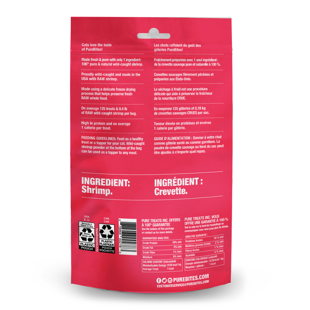 PureBites - Crevette Sauvage - Gâteries ou Garnitures Lyophilisées pour Chats