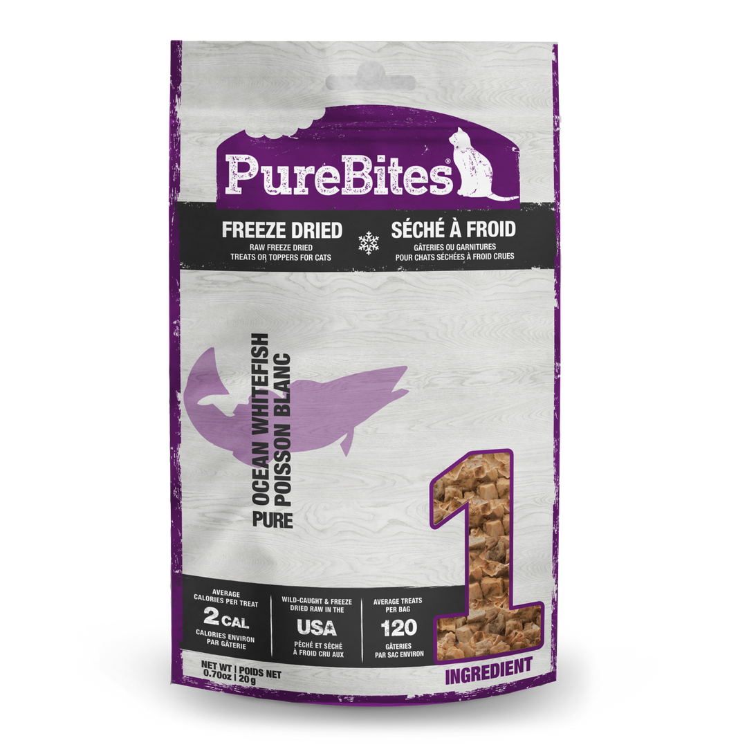 PureBites - Poisson Blanc - Gâteries ou Garnitures Lyophilisées pour Chats