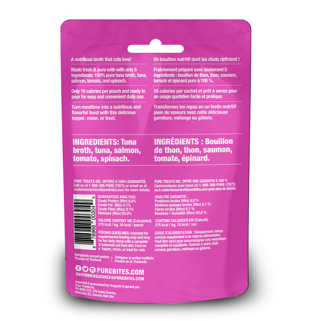 PureBites - Chat Thon et Saumon avec Légumes en Bouillon - Garniture pour Chats en Sachet