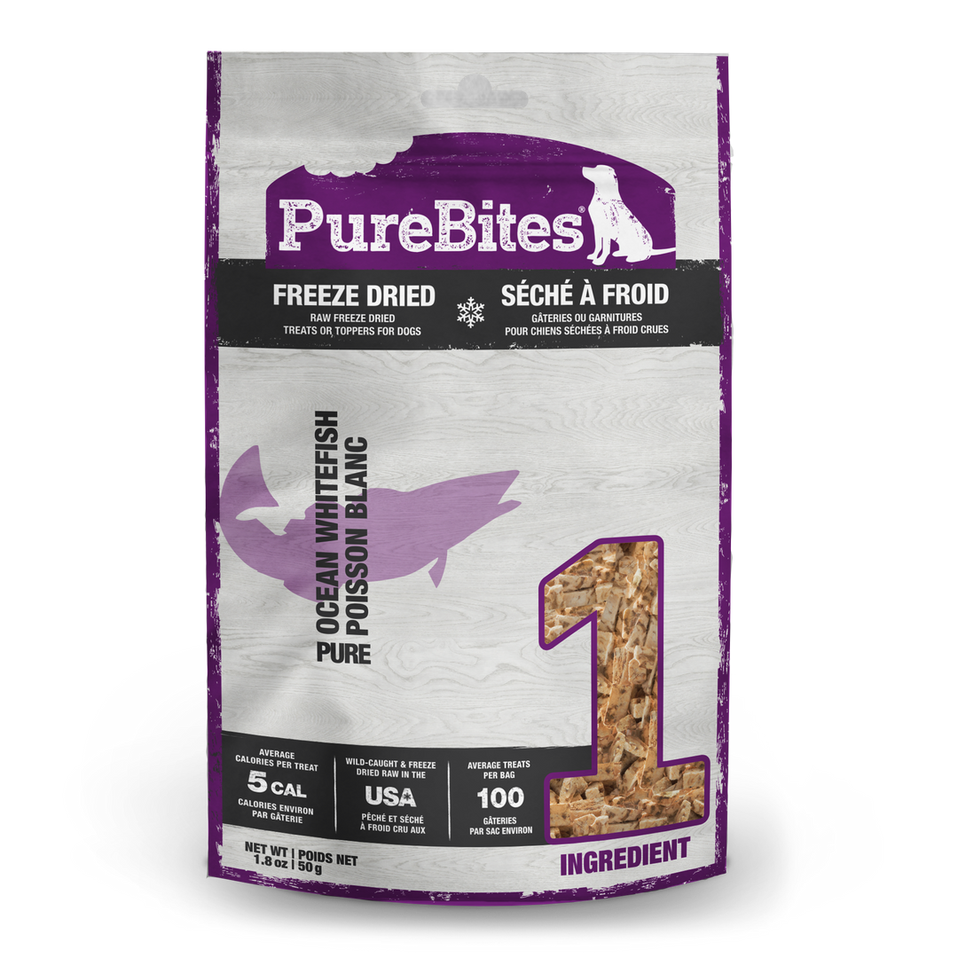 PureBites - Poisson Blanc - Gâteries ou Garnitures Lyophilisées pour Chiens