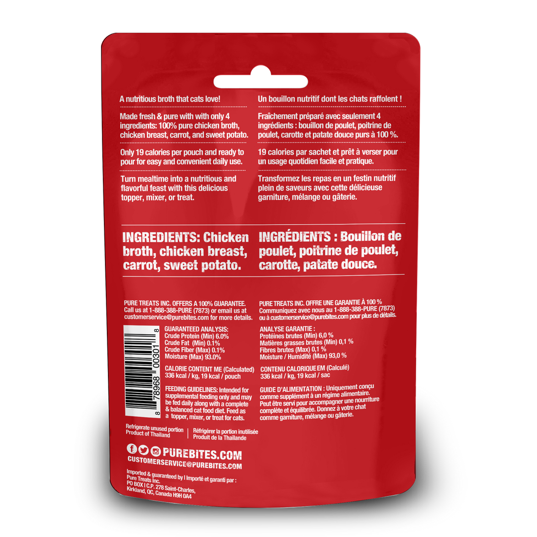 PureBites - Chat Poitrine de Poulet et Légumes en Bouillon - Garniture pour Chats en Sachet