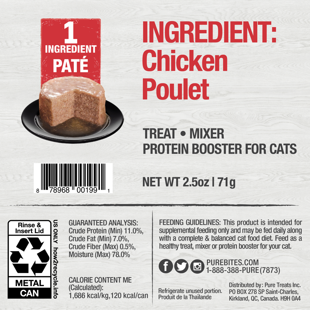 PureBites - Chat 100% Pur Pâté de Poulet - Nourriture Humide Sans Grains pour Chats