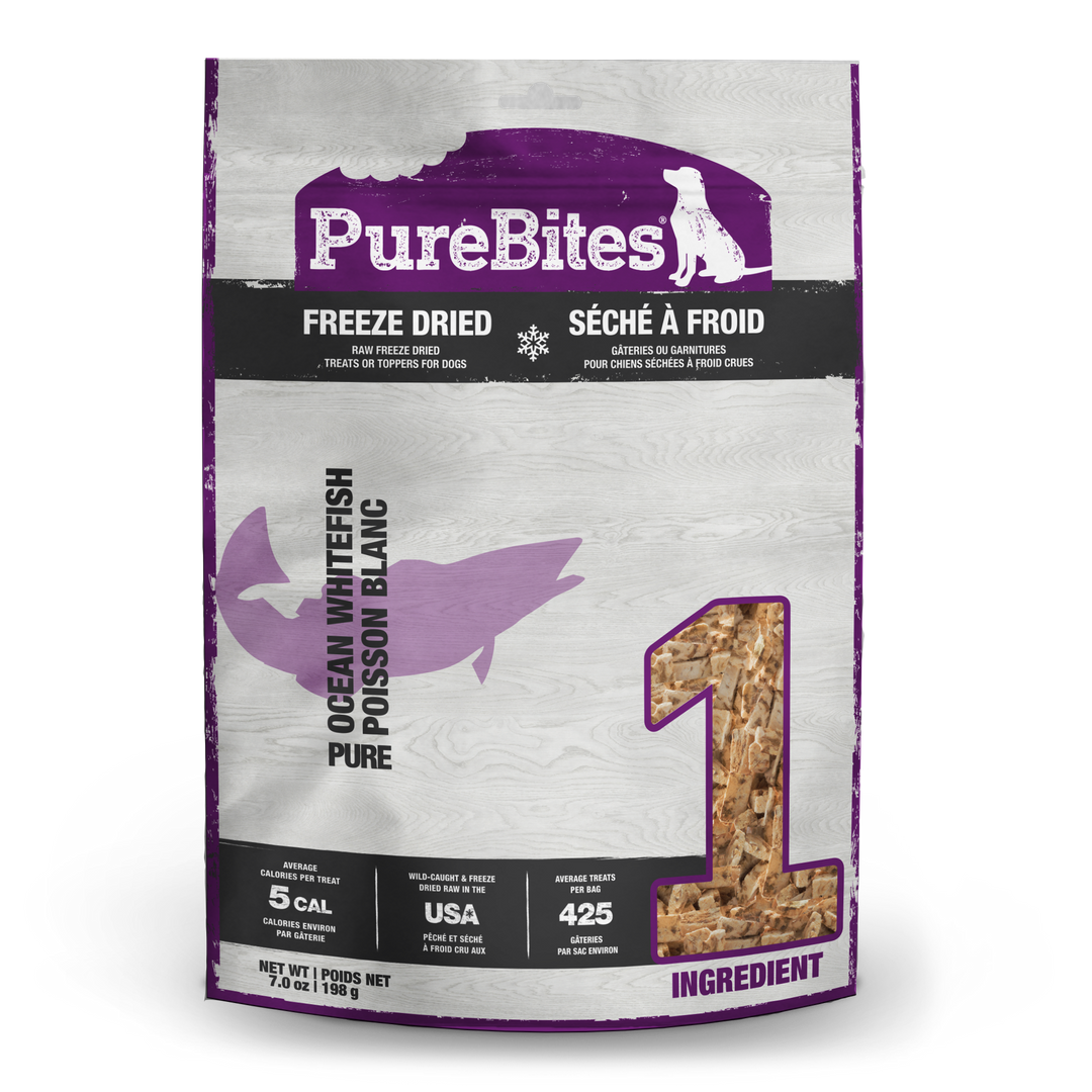 PureBites - Poisson Blanc - Gâteries ou Garnitures Lyophilisées pour Chiens