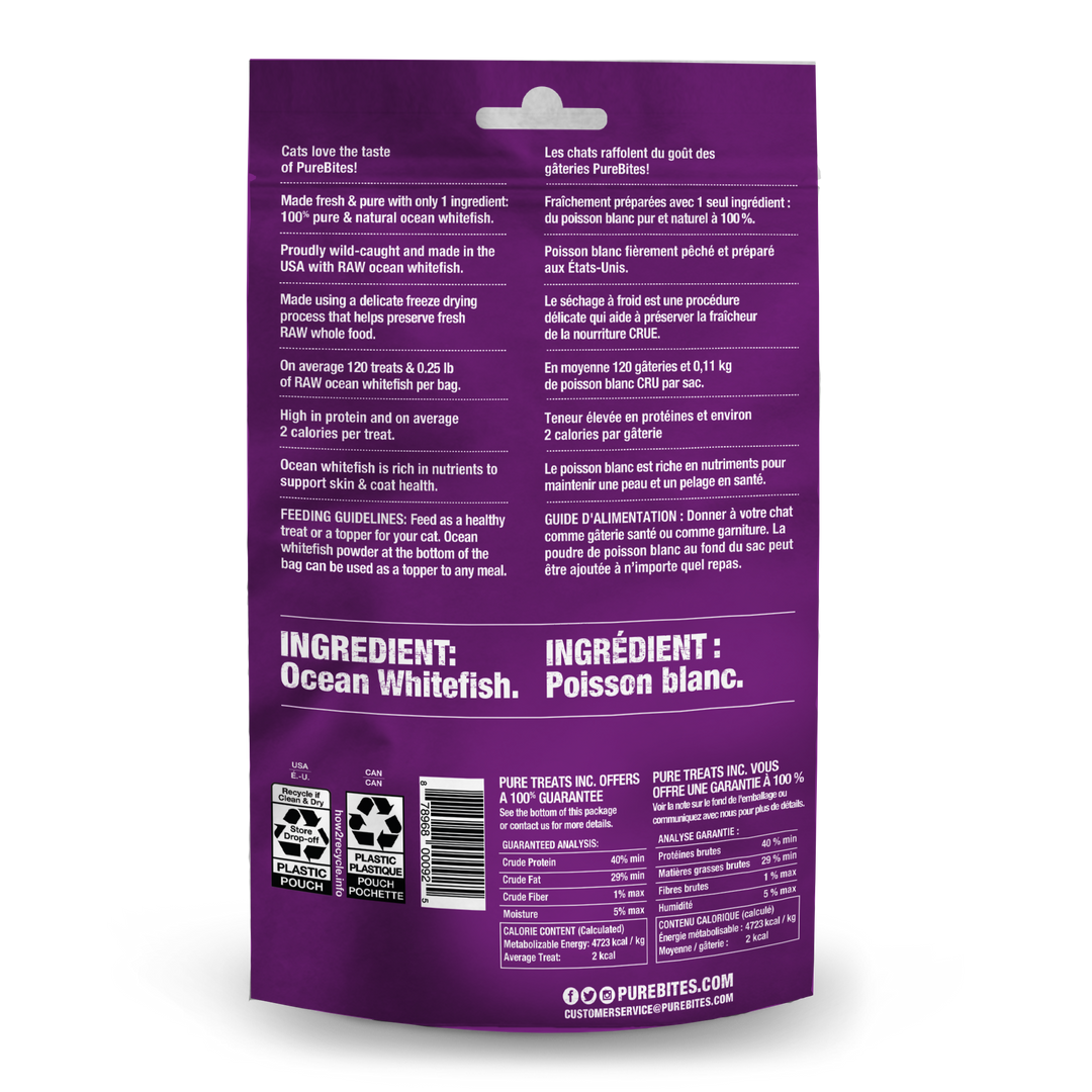 PureBites - Poisson Blanc - Gâteries ou Garnitures Lyophilisées pour Chats