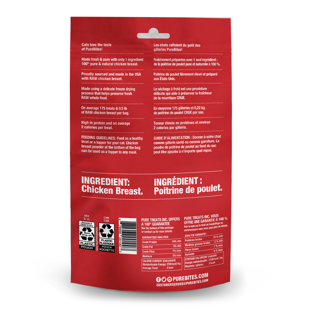 PureBites - Poitrine de Poulet - Gâteries ou Garnitures Lyophilisées pour Chats