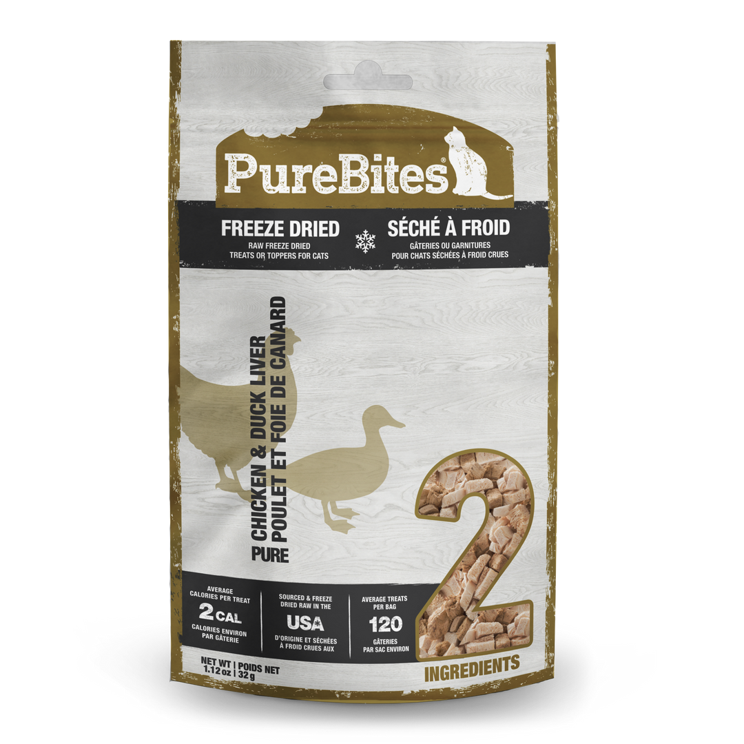 PureBites - Poulet et Foie de Canard - Gâteries ou Garnitures Lyophilisées pour Chats