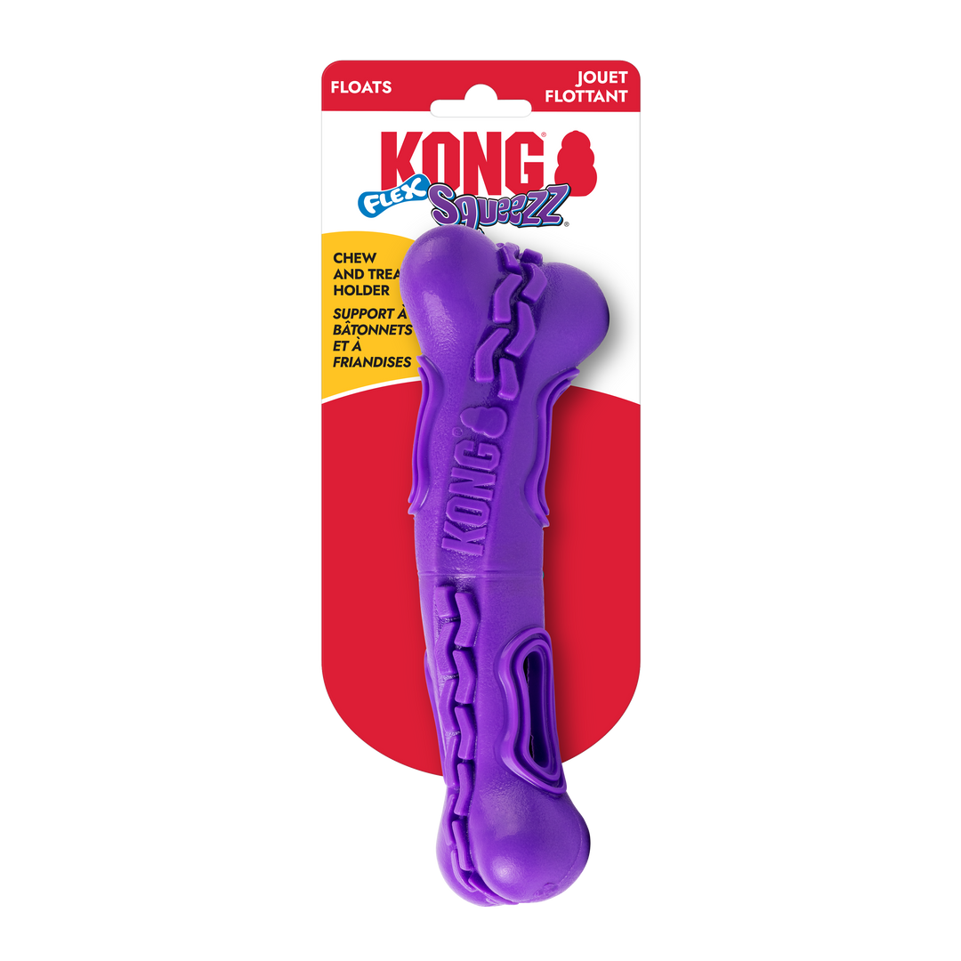 Kong Squeezz - Os Flex - Jouet Interactif et Distributeur de Friandises pour Chiens