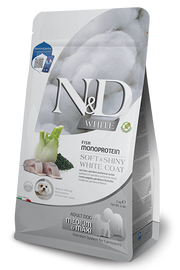 Farmina N&D White (Pelage Blanc) - Bar, Spiruline et Fenouil - Nourriture Sèche Sans Grains pour Chiens de Moyennes et Grandes Races