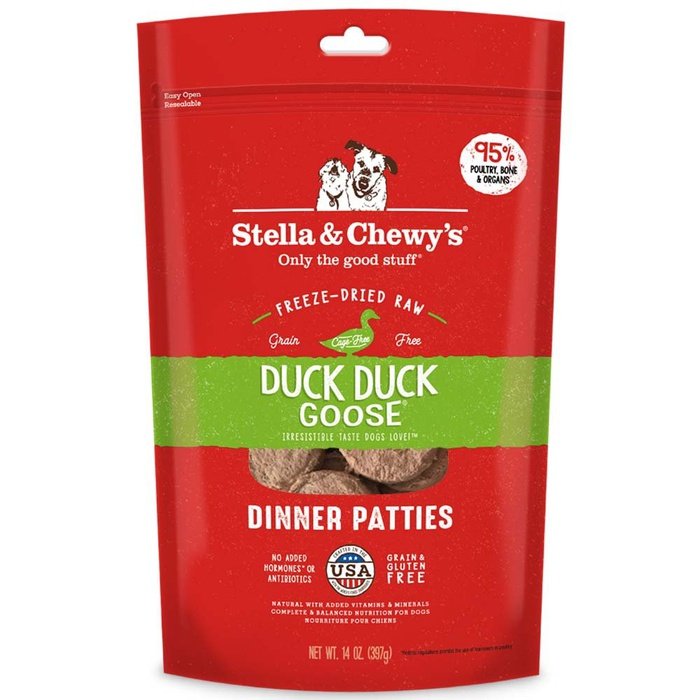 Stella & Chewy's Dinner Patties - Chien Galettes de Canard et d'Oie - Nourriture Sèche Lyophilisée Sans Grains pour Chiens