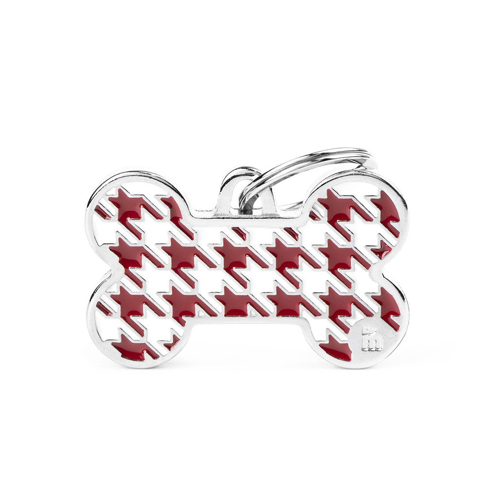 My Family - Style Pied de Poule Rouge - Médaille d'Identité pour Chiens