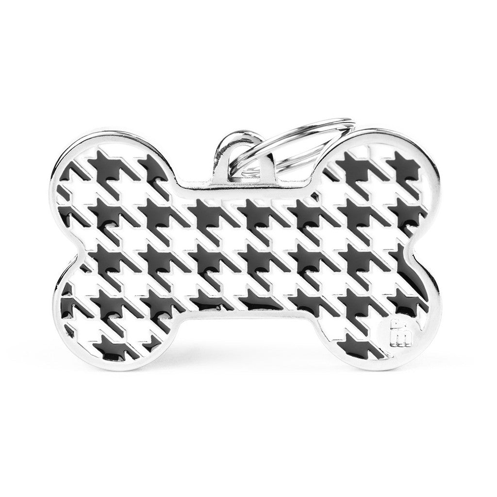 My Family - Style Pied de Poule Noir - Médaille d'Identité pour Chiens