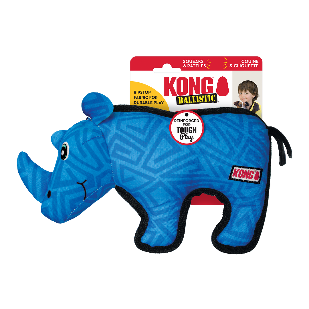 Kong - Ballistic Rhinocéros - Jouet en Nylon avec Couineur pour Chiens