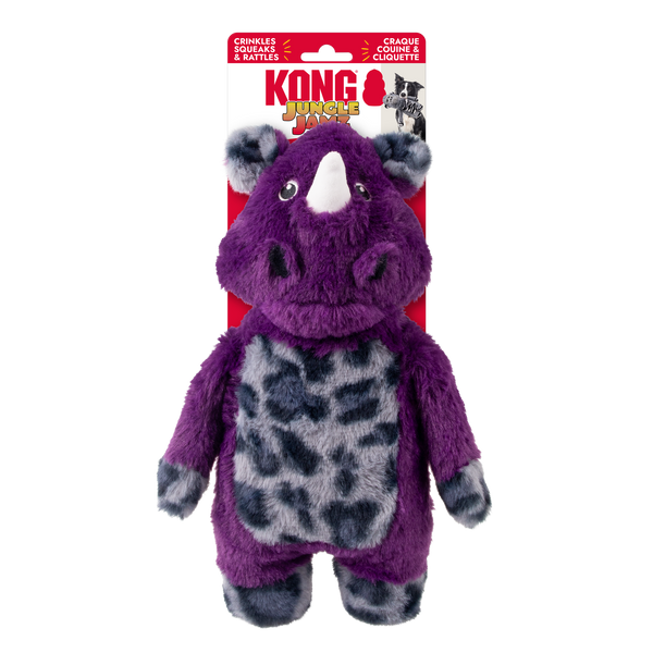 Kong Jungle Jamz Rhinocéros, jouet interactif en peluche avec couineur pour chiens