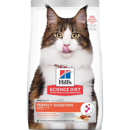Hill's Science Diet - Digestion Parfaite (Perfect Digestion), Poulet et Orge - Nourriture Sèche pour Chats Adultes 1-6 Ans