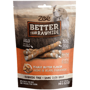 Zoë Better Than Rawhide - Bâtonnets Saveur de Beurre d'Arachide - Gâteries Sans Cuir Brut pour Chiens
